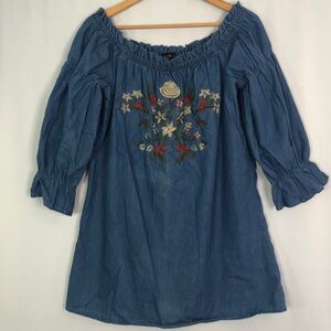LOVE by Chesley Embroider Balloon Cold Shoulder Sleeve Mini Dress Size XL